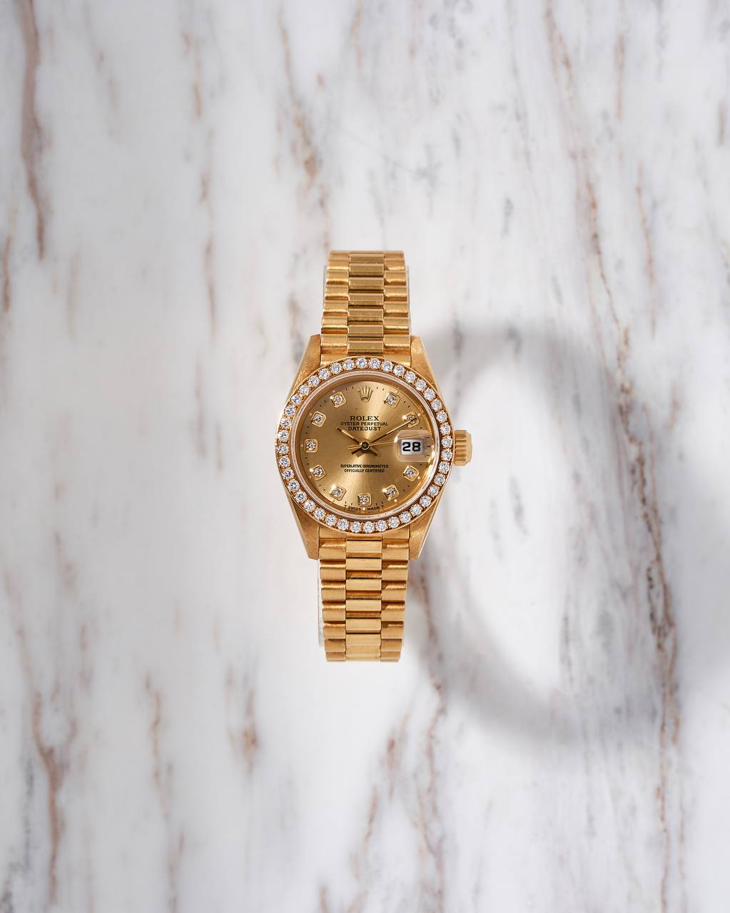 Rolex Lady-Datejust President 26mm Champagne Dial and Diamond Bezel W Series 69178