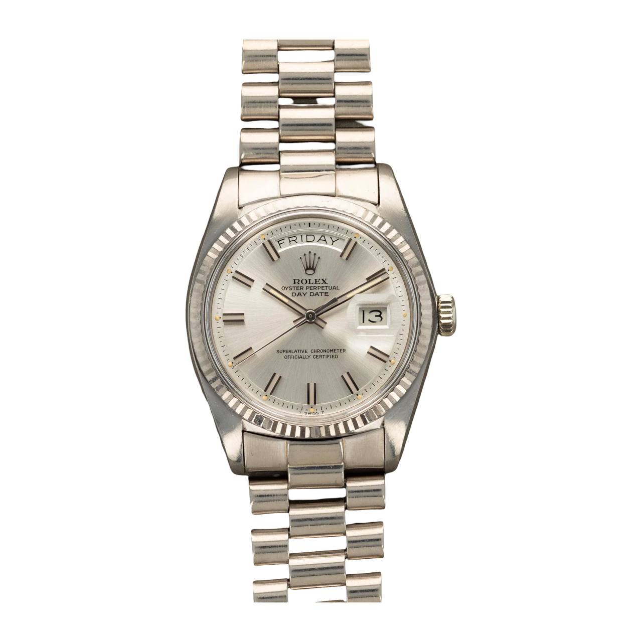 Rolex Day-Date 36mm White Gold Silver Wideboy Dial 1803 