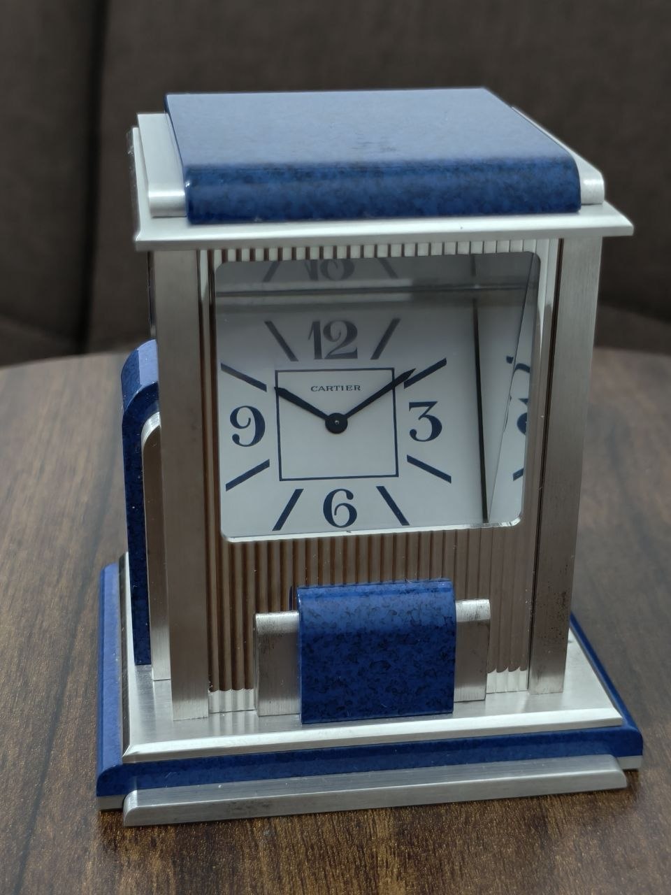 Cartier Prism Mystery Desk Clock Lapis Lazuli and Silver Plated 