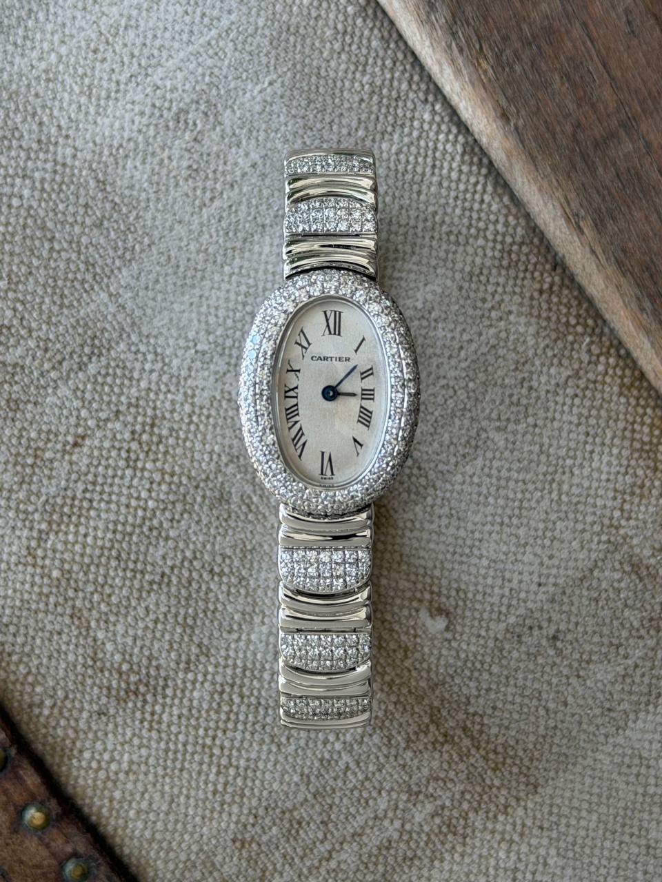 Cartier Baignoire 2369 White Gold Aftermarket Diamonds