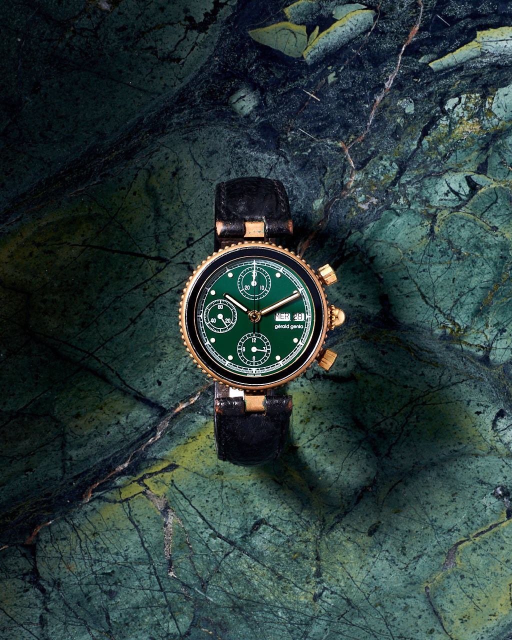 Gerald Genta Gefica Safari Bronze Chronograph Green Dial