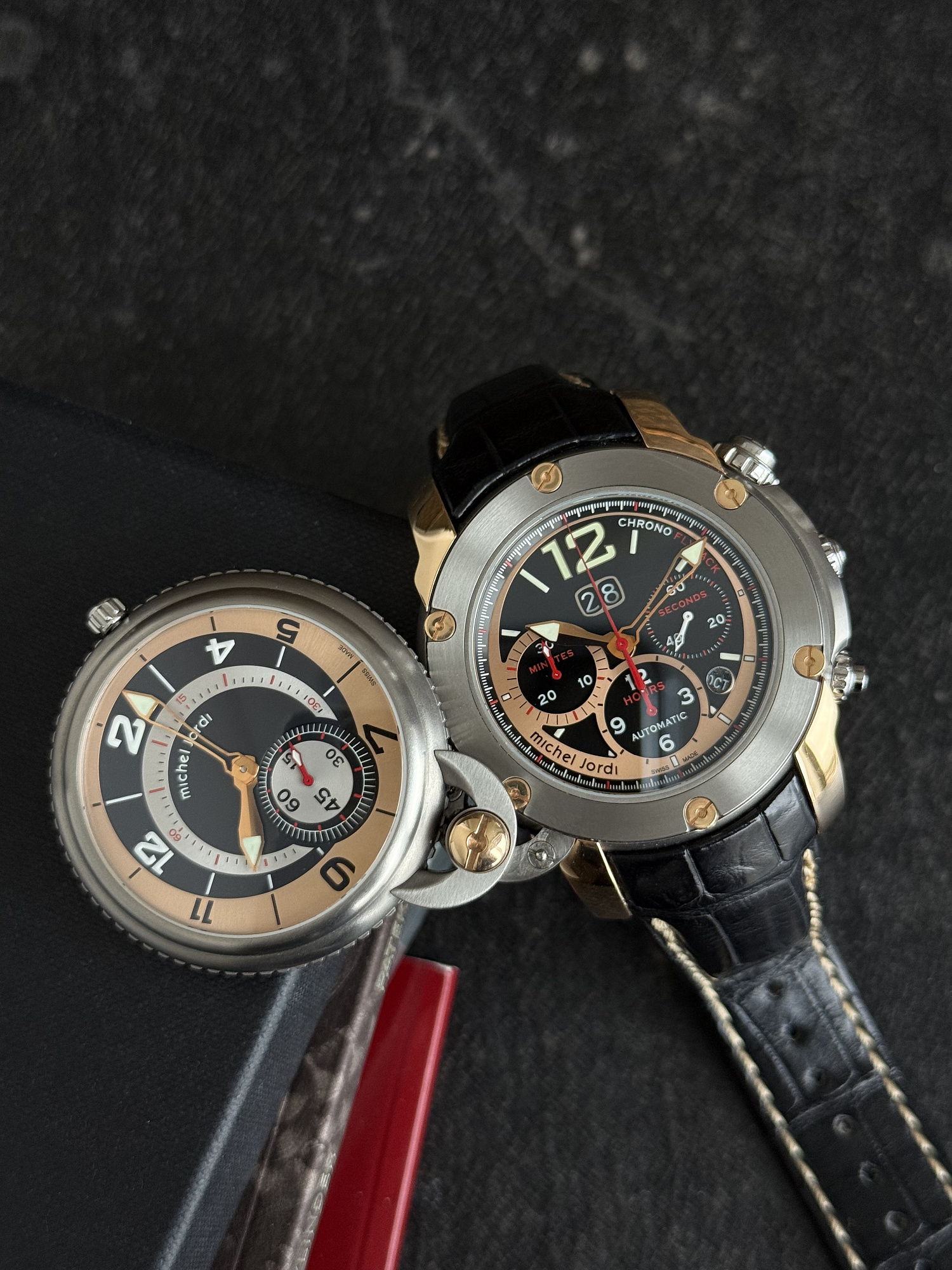 Michel Jordi Twins Chronograph Gold & Titanium NOS