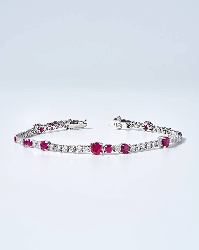 Cusi Bracelet with Rubins&Diamonds 18K White Gold 750