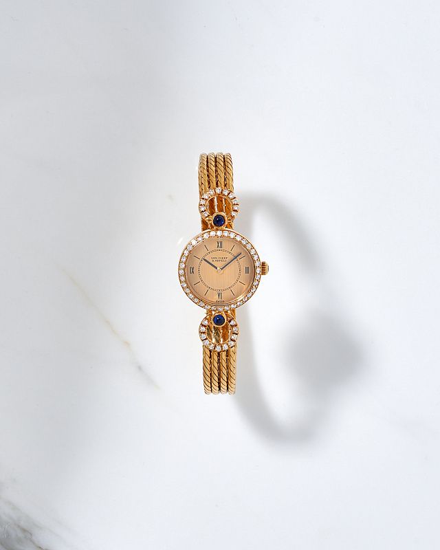 Van Cleef & Arpels Vintage Gold Diamond Watch With Sapphire